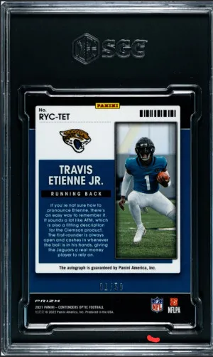 2021 Contenders Optic Rookie of the Year Silver Prizm Auto Travis Etienne 1/40 SGC 8 Jersey match back